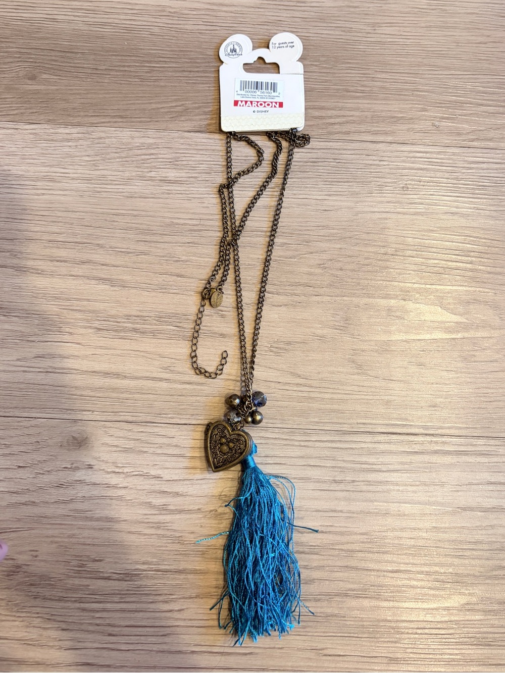 Disney Parks Maroon Heart Locket & Blue Tassel Necklace